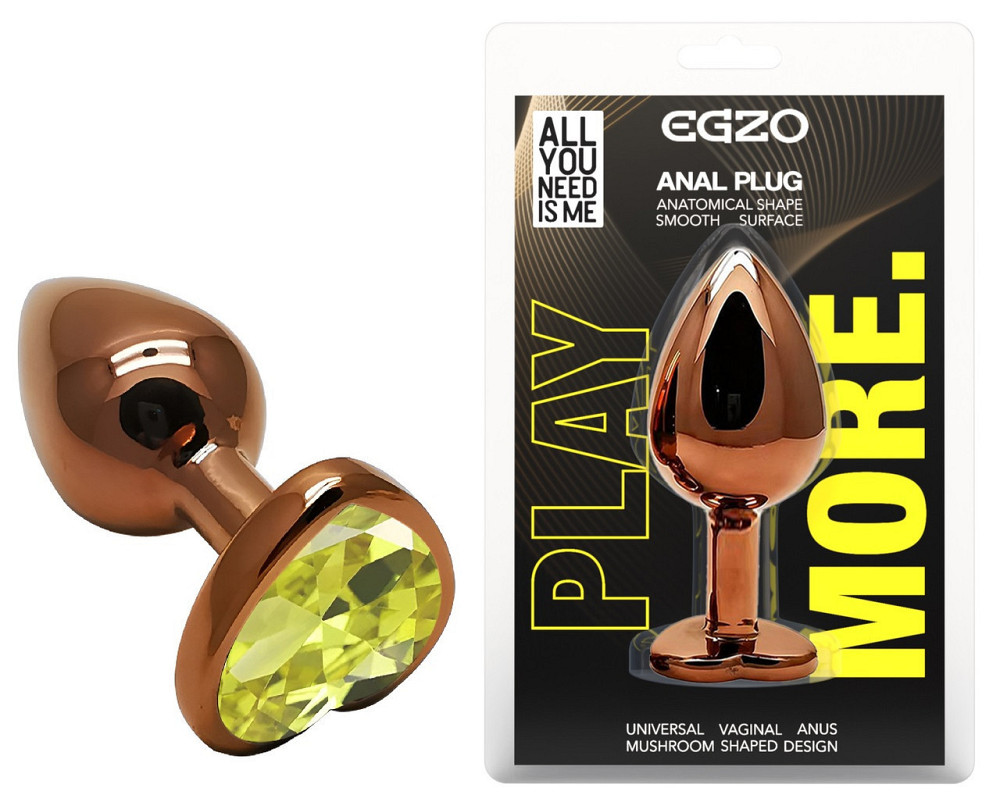 Анальна пробка з кристалом EGZO - Dark Gold Heart Plug Lime, size S Sex Aura Київ - фото 1