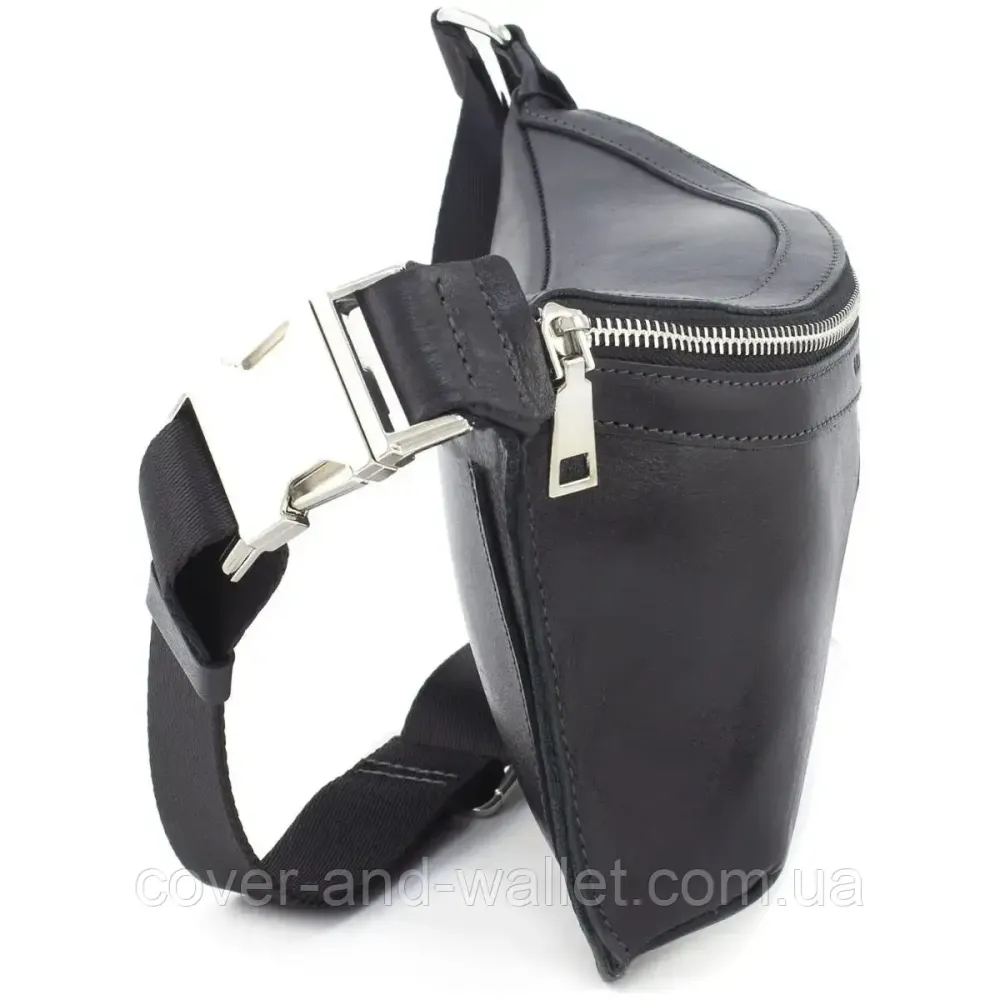 Модная женская сумка бананка из натуральной кожи черного цвета Grande Pelle 743610 Киев - изображение 3