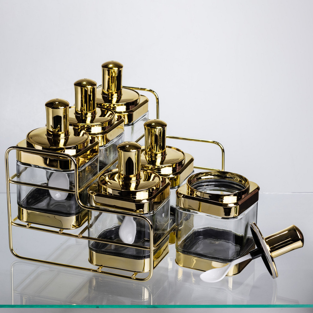 Набір банок для сипучих продуктів із ложкою 6 шт, золото HP-1337 Київ - фото 7