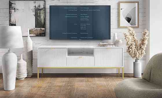 Тумба під телевізор Perfect Home Нова / Nova 2-дверна з 1 шухлядою і золотими ніжками RTV154 Білий (PFH-091224) Дніпро