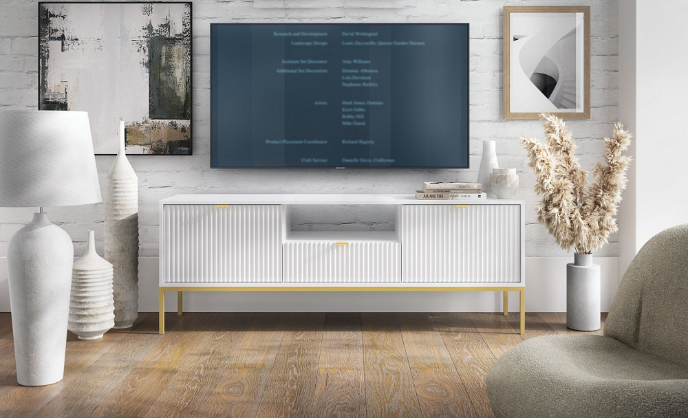 Тумба під телевізор Perfect Home Нова / Nova 2-дверна з 1 шухлядою і золотими ніжками RTV154 Білий (PFH-091224) Дніпро - фото 1