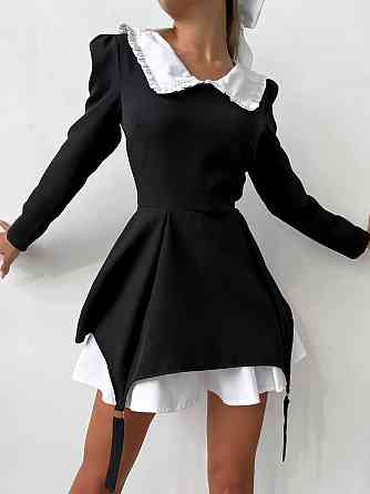 Женское стильное мини платье с воротником крепдайвинг + коттон 46/48 Одесса