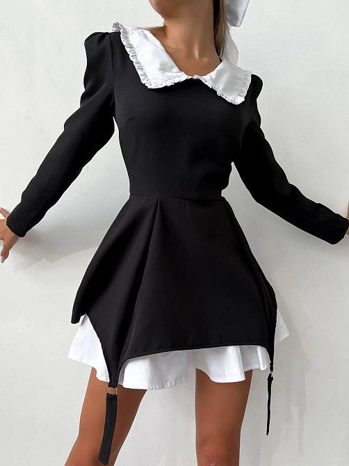 Женское стильное мини платье с воротником крепдайвинг + коттон 46/48 Одесса - изображение 1