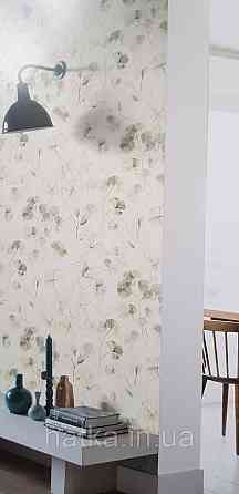 Обои виниловые на флизелине Rasch County Living метровые листья ветки цветы прованс зеленые коричневые на бел Киев