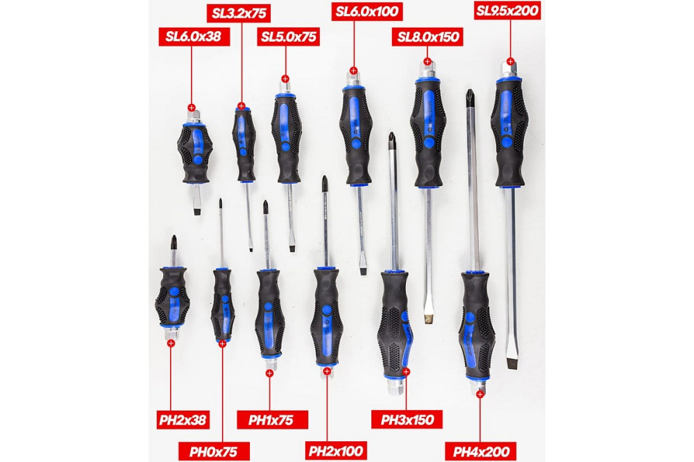 Набор отверток силовых ударных магнитных12 предметов (SL: 6.5х38,3х75,5.5х75,6.5х100,8.0х150,10х200мм PH: Одесса - изображение 2