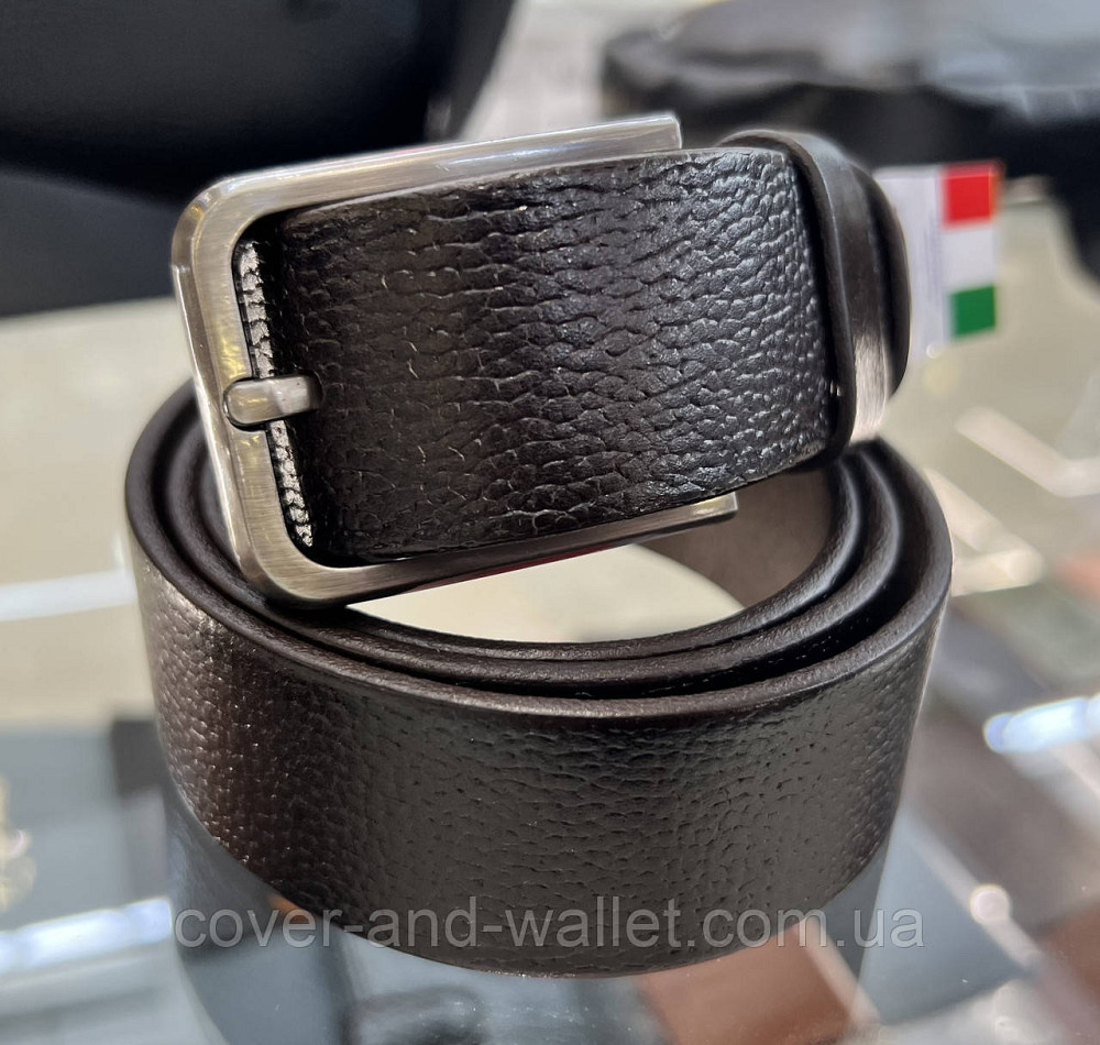 Модний коричневий  чоловічий ремінь з натуральної шкіри 35 мм PS Leather (чорний) Київ - фото 1
