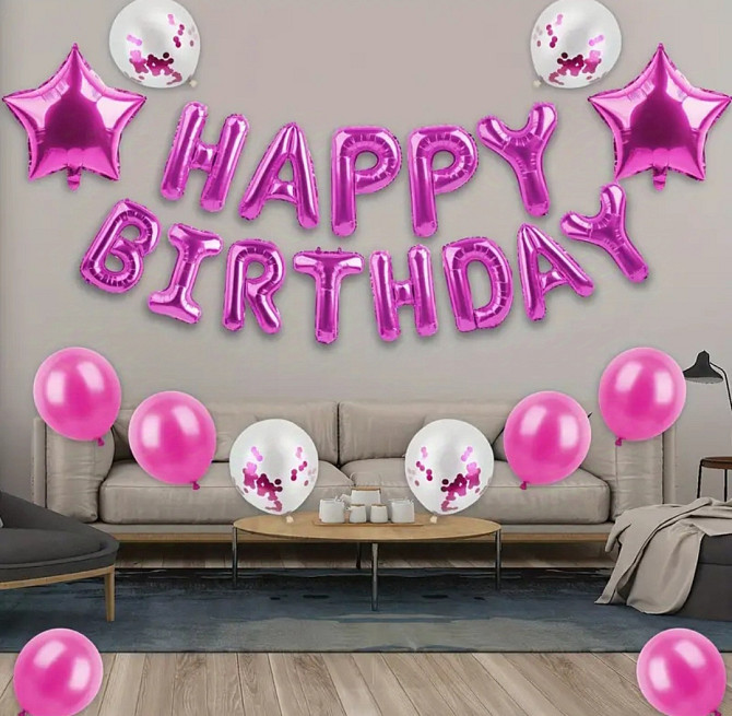 Універсальна фотозона Happy Birthday фуксія 25 предметів Київ - фото 3