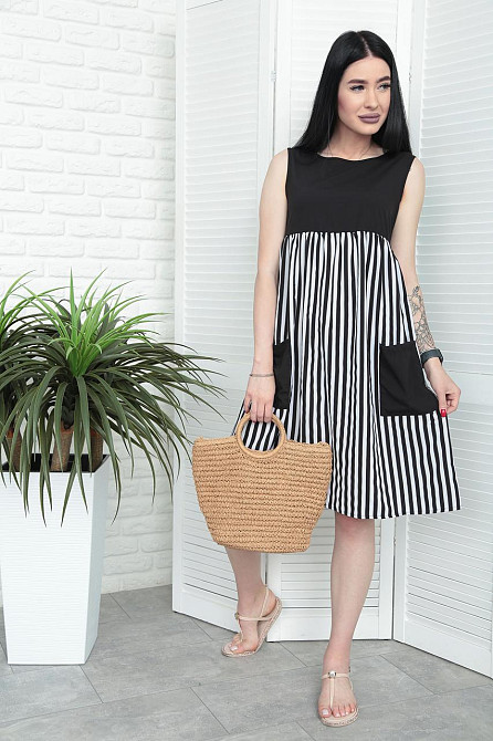 Сукня з завищеною талією "Band" оптом | Норма і батал | Розпродаж моделі Чорний, 46-48 Київ - фото 1