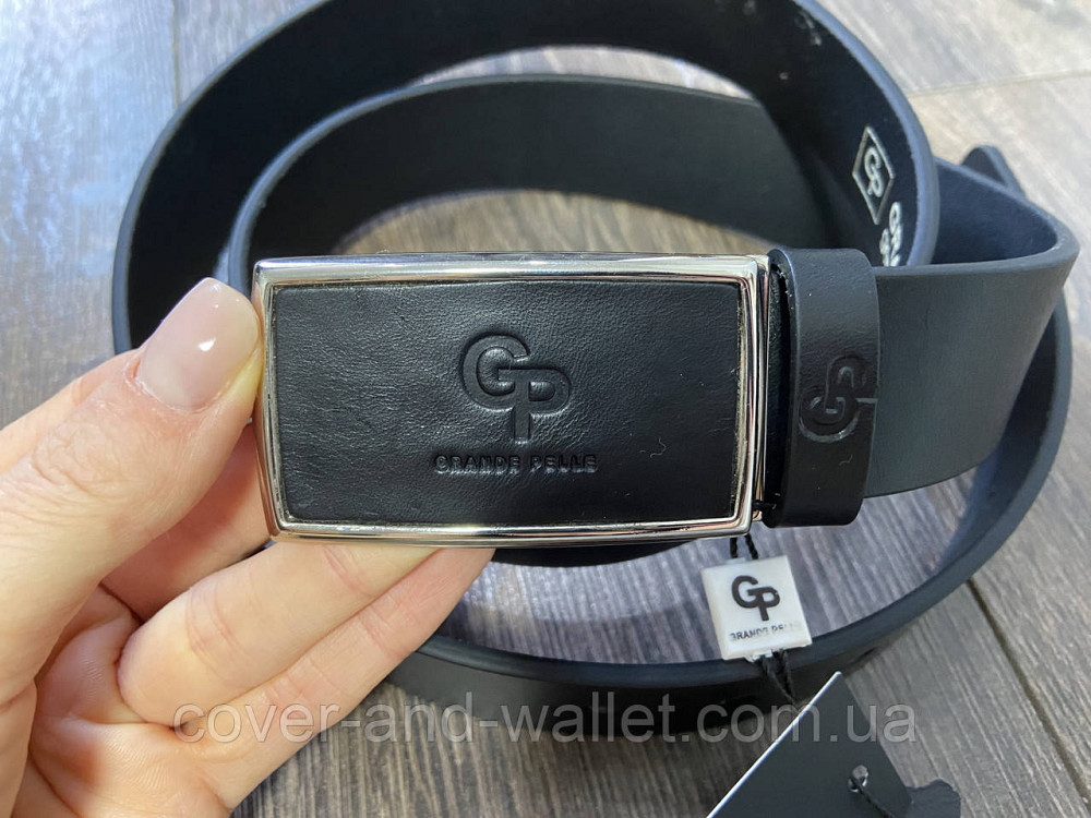 Стильный мужской кожаный ремень черного цвета под брюки 35мм Grande Pelle Киев - изображение 1