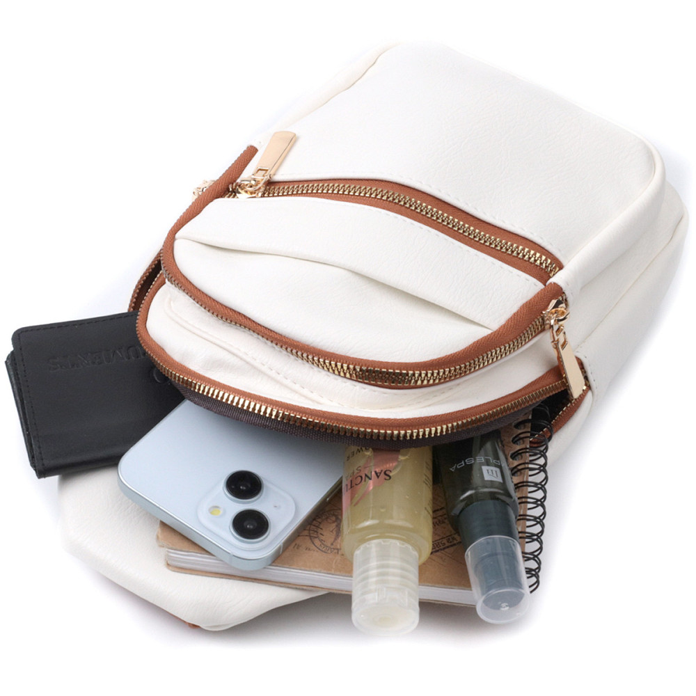 Стильная женская сумка с одной лямкой через плечо из экокожи Vintage 22757 Белый Киев - изображение 8