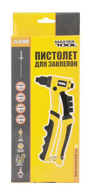 MASTERTOOL Пістолет для заклепок MASTERTOOL ПРОФІ 210 мм CrMo Ø 2.4/3.2/4.0/4.8 мм 21-0700 Коломия - фото 4