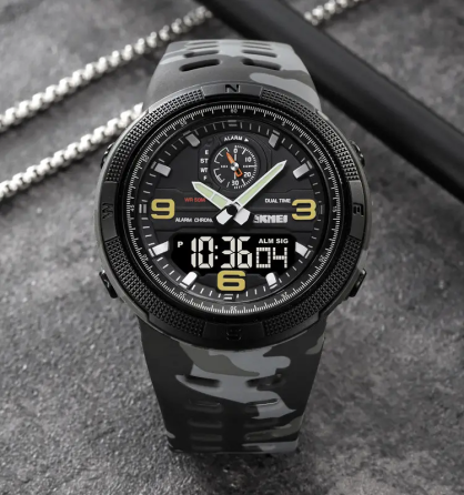 Чоловічий спортивний годинник Skmei 1655 (Сірий камуфляж) Київ