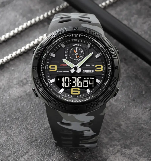 Чоловічий спортивний годинник Skmei 1655 (Сірий камуфляж) Київ - фото 4