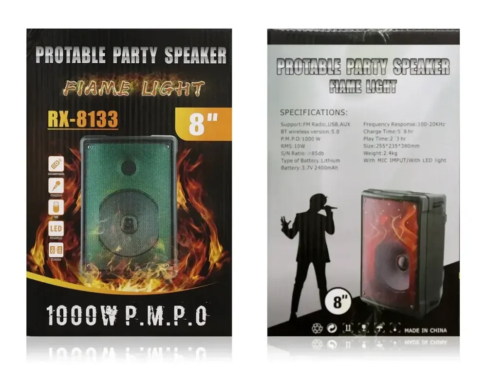 Портативна Bluetooth колонка RX-8133 з LED підсвічуванням, FM, USB, TF, TWS, мікрофоном, 8" динамік, 30Вт, до 10г Одеса - фото 1