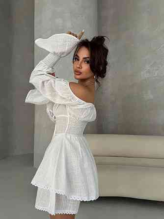 Жіночий стильний романтичний легкий костюм із натурального льону Білий, 42 Одеса