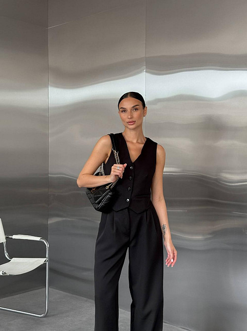 Жіночий класичний брючний костюм-двійка: жилет і штани костюмка Чорний, 42/44 Одеса - фото 8