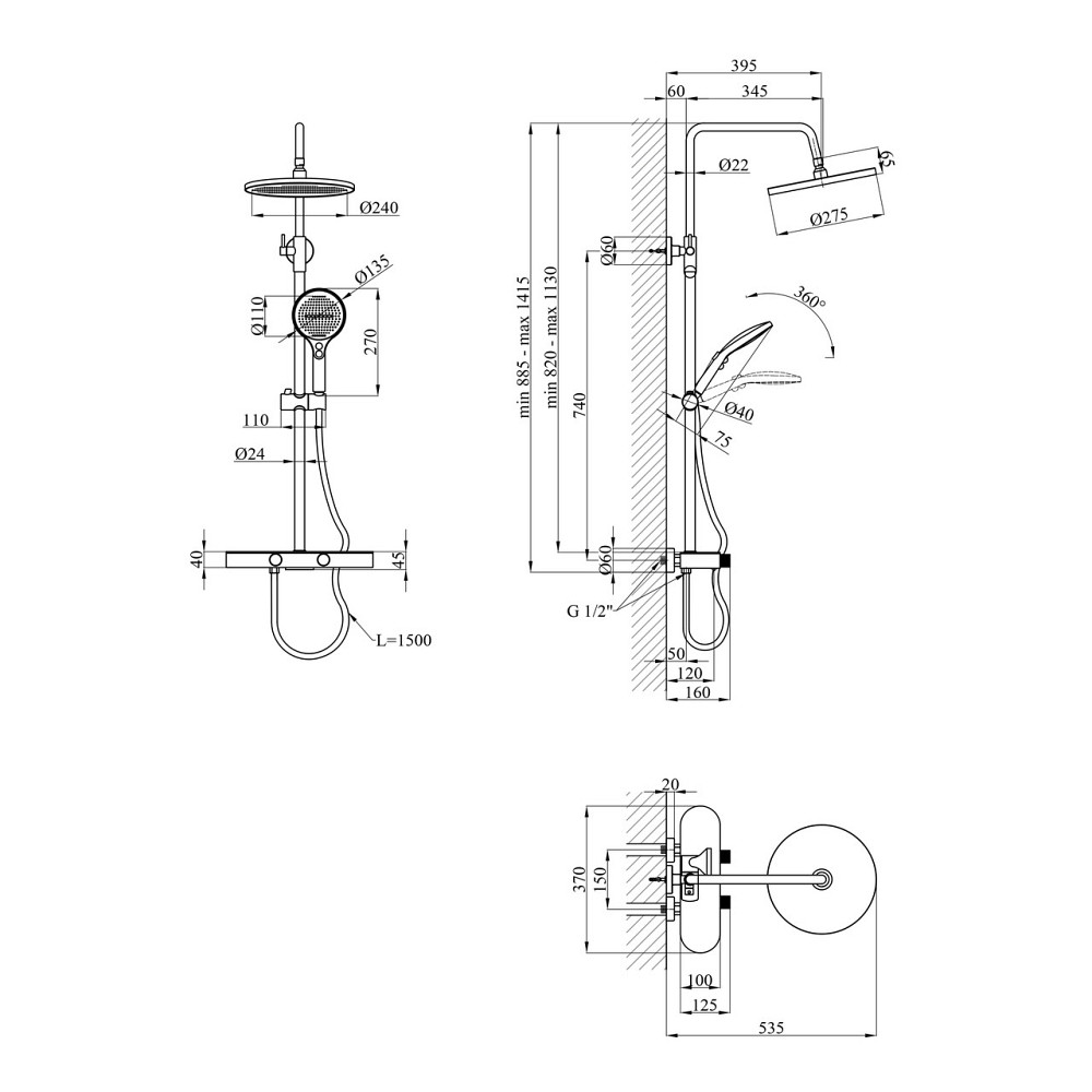 Душевая система пристенная Kroner KRP Makon - GRP0637 графит Киев - изображение 10