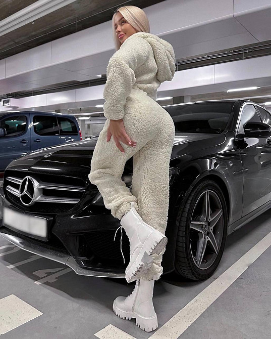 Жіночий теплий затишний комбінезон із капюшоном із хутра тедді Бежевий, 46/48 Одеса - фото 10