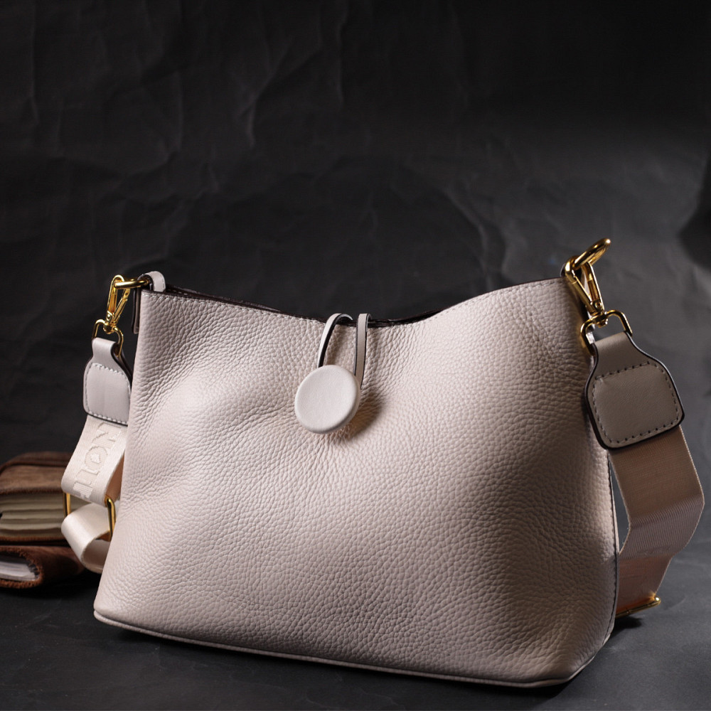 Кожаная женская сумка с оригинальной застежкой пуговкой Vintage 22321 Белая Киев - изображение 10