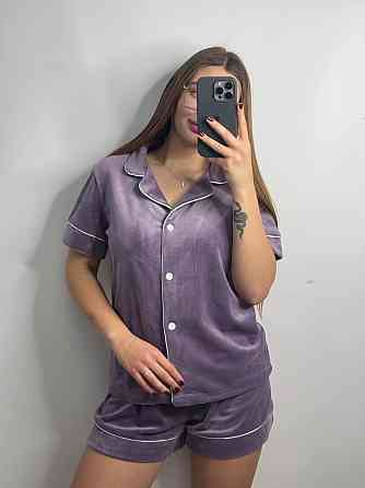 Жіночий велюровий домашній костюм з шортами Ліловий б/К XS/S Харків