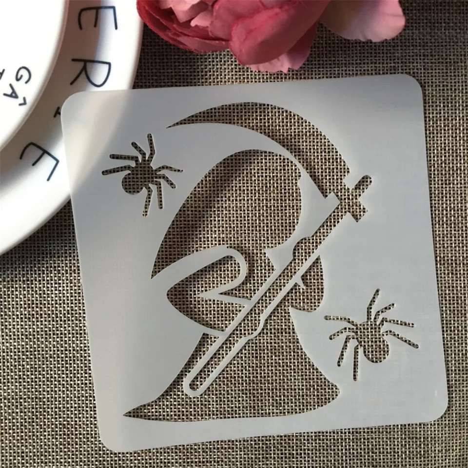 Трафарет для Хэллоуин Смерть с косой 13 на 13 см серый Киев - изображение 1