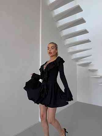 Жіноча романтична сукня в стилі міні з воланами мікродайвінг Чорна Одеса