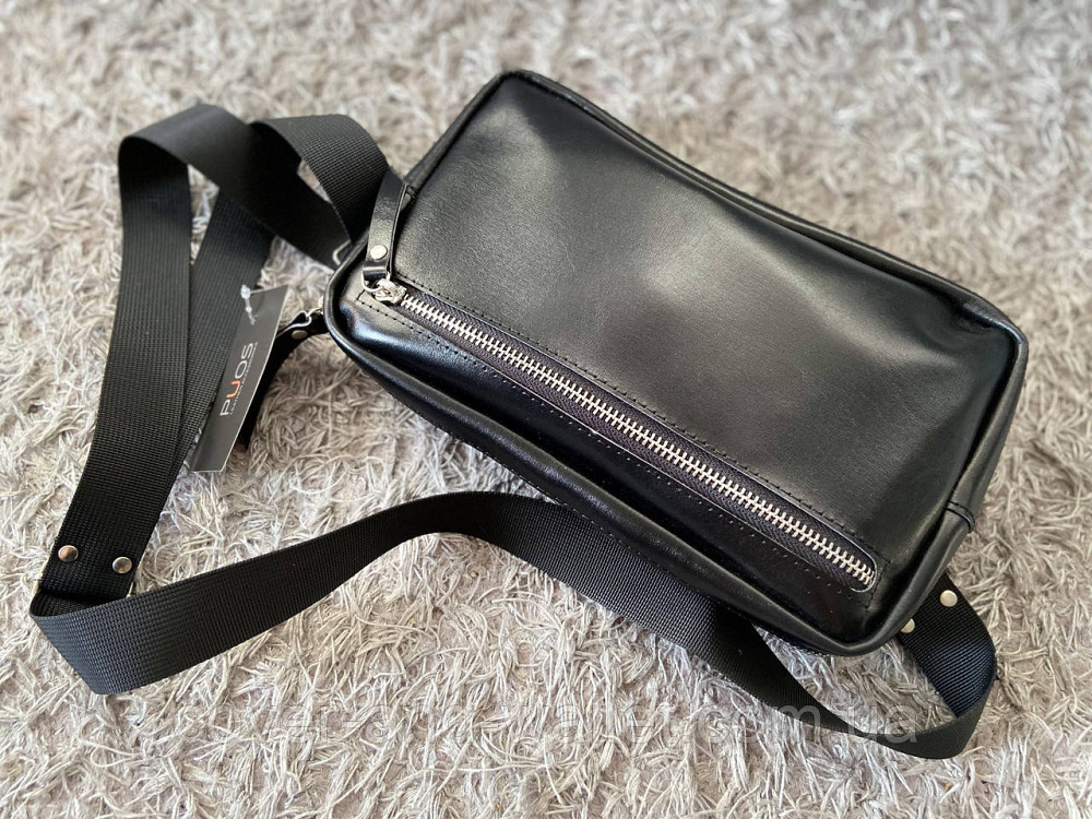 Мужская сумка бананка слинг из натуральной гладкой кожи черного цвета PS Leather Киев - изображение 8