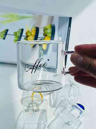 Набір кухлів кавових 6 шт Olens "Кафелюб" 130 мл скло прозоре для дому ресторану Київ