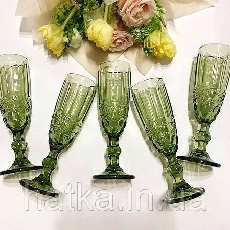 Келих для шампанського Olens «Вінтаж» 180 мл зелене скло для дому та ресторанів 34215-14-1 Київ - фото 1
