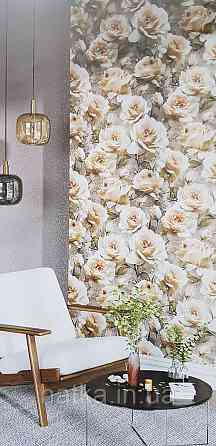 Обои виниловые на флизелине Sintra Adria метровые цветы розы крупные бежевые терракотовые коричневые Киев