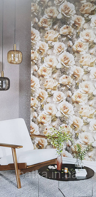 Обои виниловые на флизелине Sintra Adria метровые цветы розы крупные бежевые терракотовые коричневые Киев - изображение 1