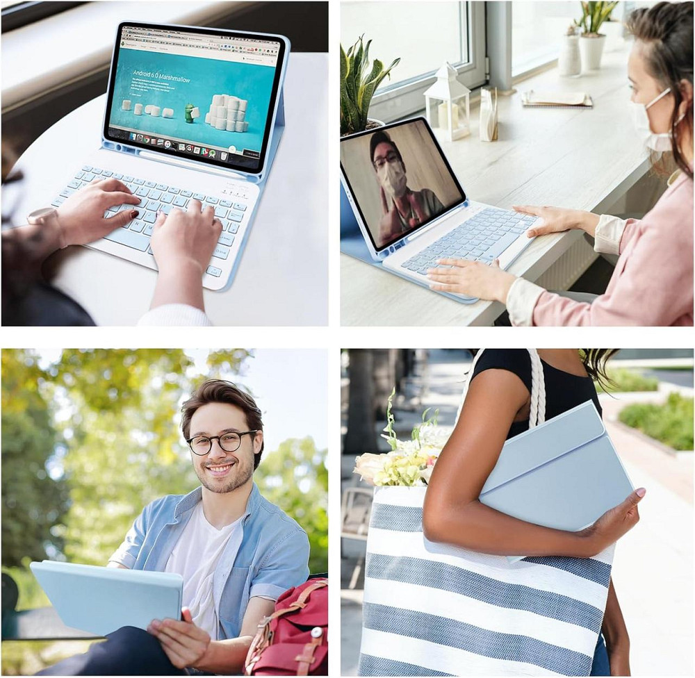 Клавіатура-чохол QWERTZ для iPad 10.9 Air 5 2022 Air 4 2020 Pro 11 2018/2022 з підсвіткою і тримачем для Pencil синій Київ - фото 2