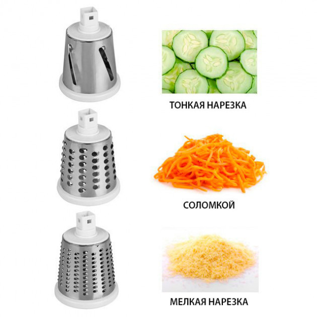 Овочерізка барабанна Tabletop Drum Grater Kitchen Master MINI 5333 з 3 насадками для овочів і сиру) Київ - фото 3