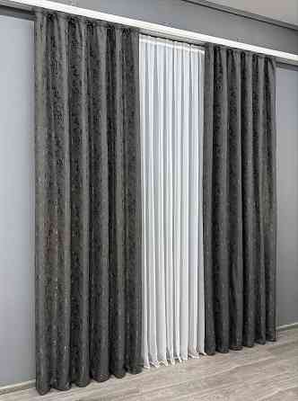 Комплект готовых штор VR-Textil Лен мрамор Pavliani № 1667ш Графитовый 150х270 см 2 шт (33-0555) Киев