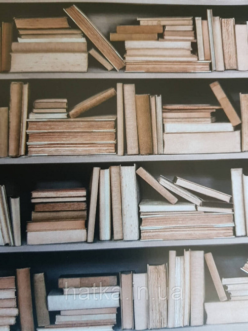 Обои виниловые Grandeco One roll one motif 2 A41601 панно 3д  книги полки стелажи коричневые кремовые Киев - изображение 4