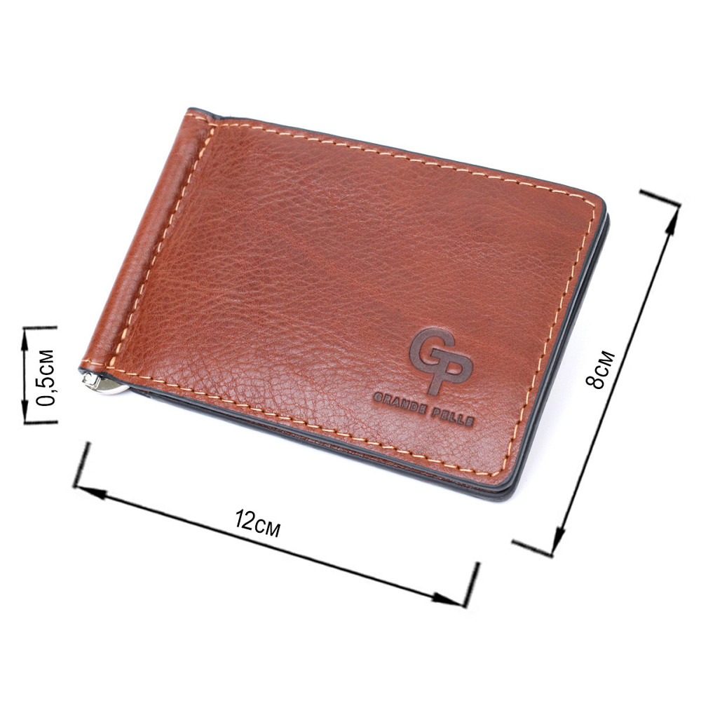 Надежный кожаный зажим для денег GRANDE PELLE 11668 Коричневый Киев - изображение 3