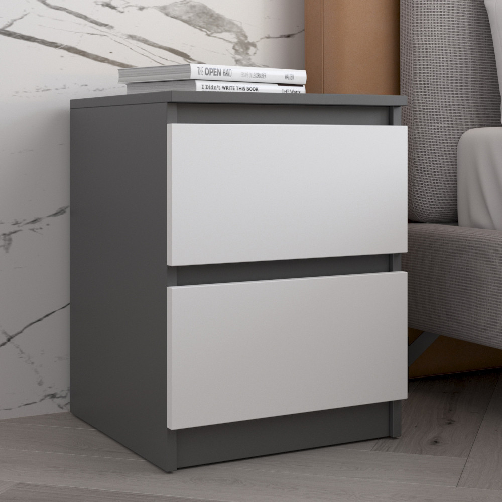 Прикроватная тумба VAYS R-5 Антрацит-Белый фасад, 2 ящика без ручек, ЛДСП 40×40×53 см – тумба в спальню Белый фасад Львов - изображение 1