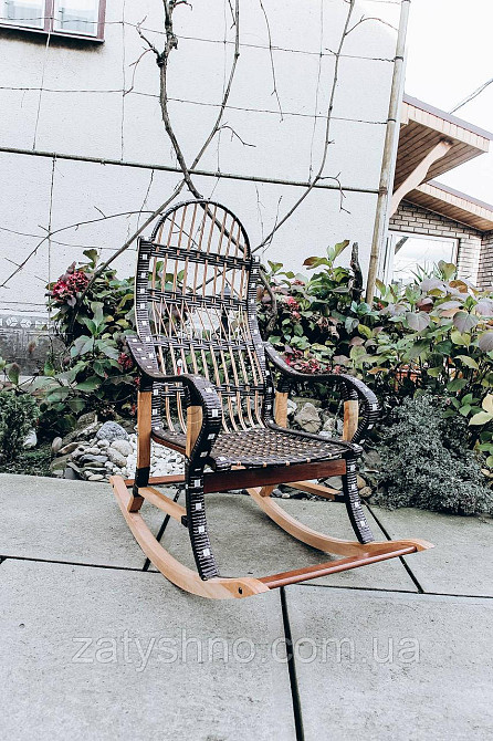 Кресло качалка плетеная с черным ротангом | кресло-качалка для отдыха садовая для дачи Киев - изображение 3