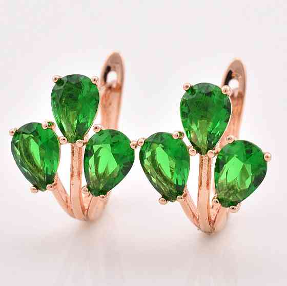 Серьги Xuping зеленые фианиты, позолота РО (размер 16*13мм, вес 4.0г) Киев