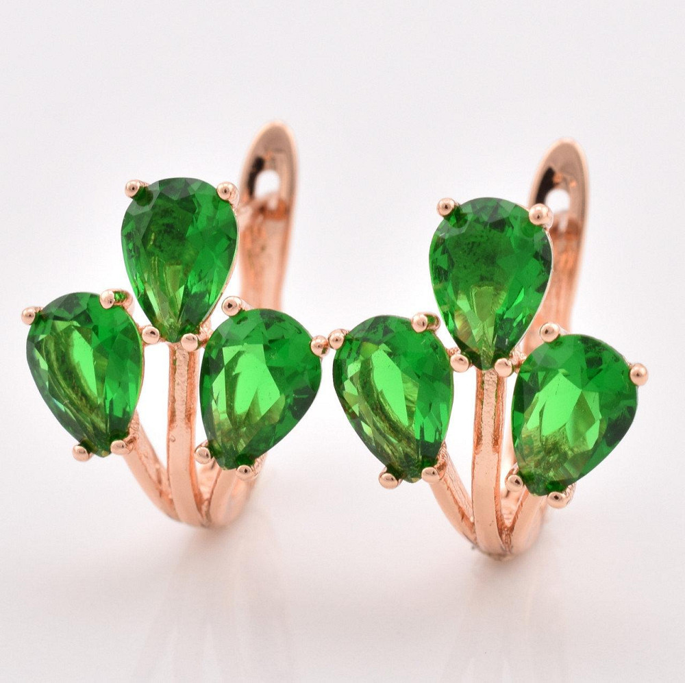 Серьги Xuping зеленые фианиты, позолота РО (размер 16*13мм, вес 4.0г) Киев - изображение 1