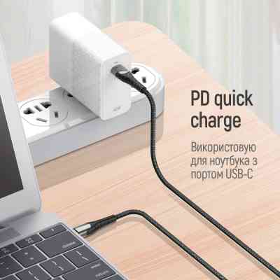 Дата кабель USB-C to USB-C 2.0m PD Fast Charging 65W 3A grey ColorWay (CW-CBPDCC039-GR) Винница