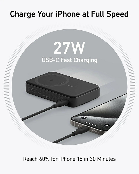 Універсальна мобільна батарея Anker MagGo 10000 mAh 27 W Black (A1654G11) ( 14413 ) Харьков - изображение 3