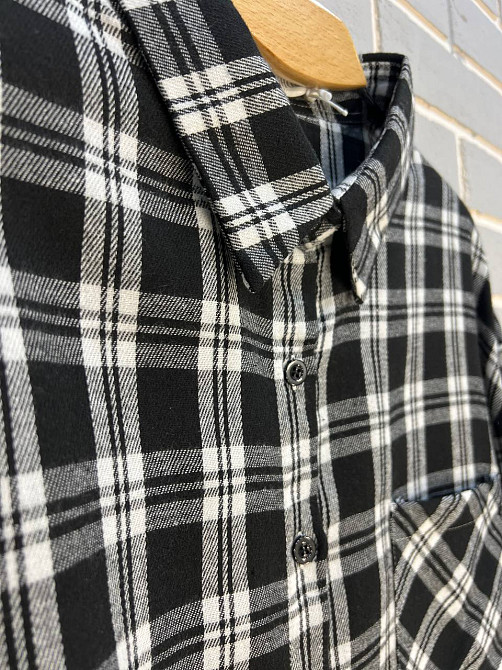 Сорочка жіноча A-N 225 в клітинку вільний крій оверсайз фланель one size чорна, чорний, one size Київ - фото 4