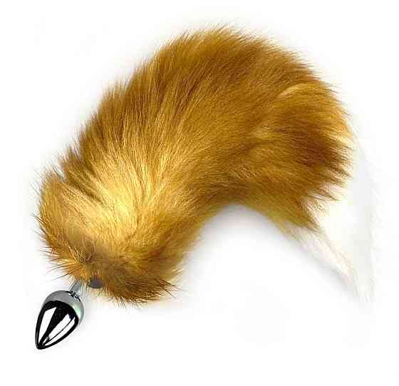 Металева анальна пробка з хвостом із натурального хутра Art of Sex size M Red fox Sex Aura Київ