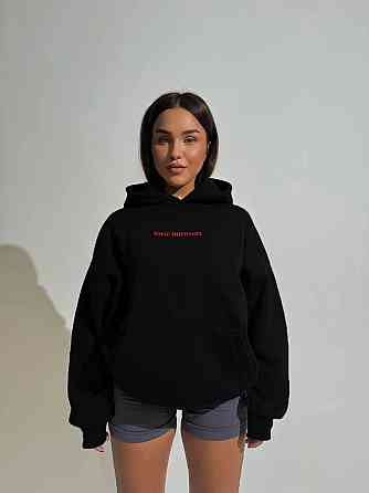 Жіночий теплий оверсайз з акцентним надписом попереду трьохнитка на флісі Одеса