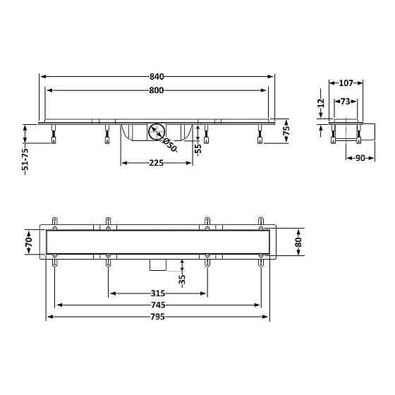 Трап Qtap Dry Tile304-800 лінійний із сухим закривом під плитку 800 мм Київ