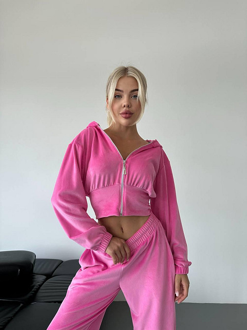 Жіночий стильний прогулянковий костюм: кофта та штани велюр-плюш Рожевий, 48/50 Одеса - фото 7