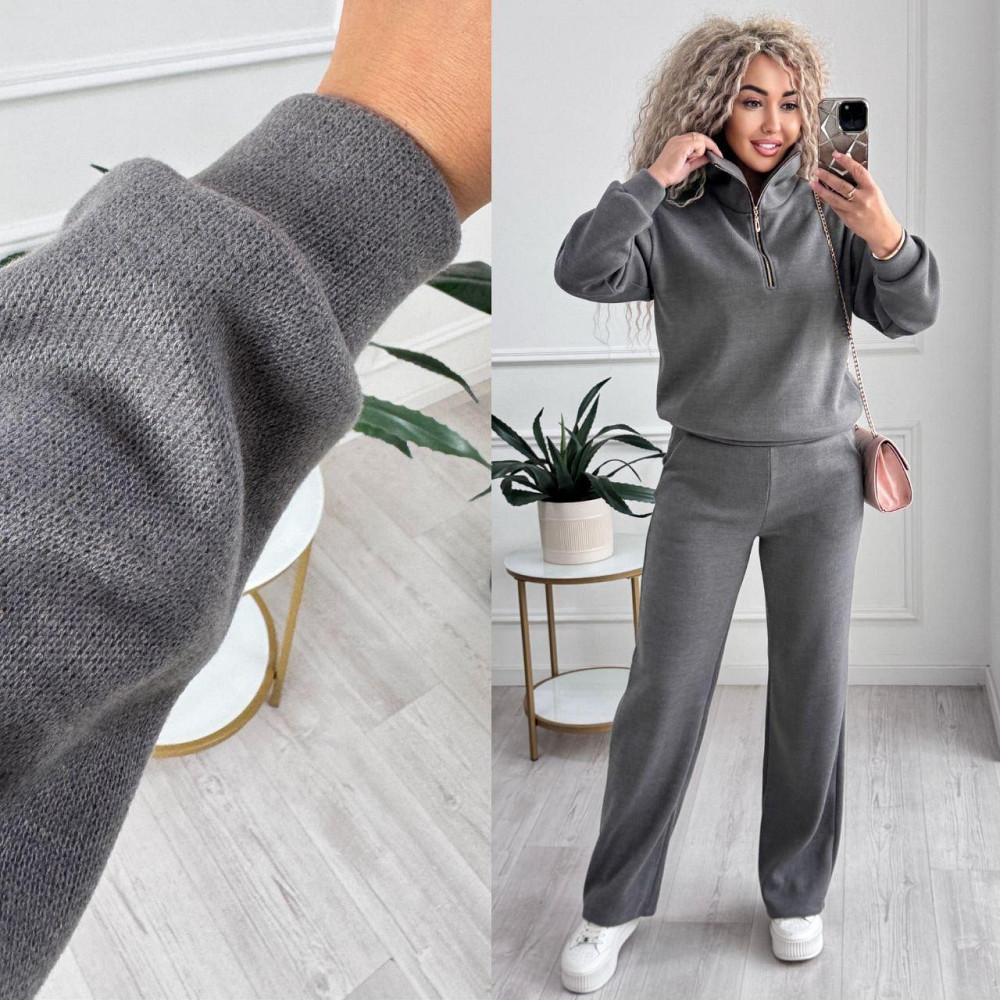 Жіночий стильний і теплий в'язаний костюм осінь-зима на трикотажній основі. Графіт, 50/52 Одеса - фото 10