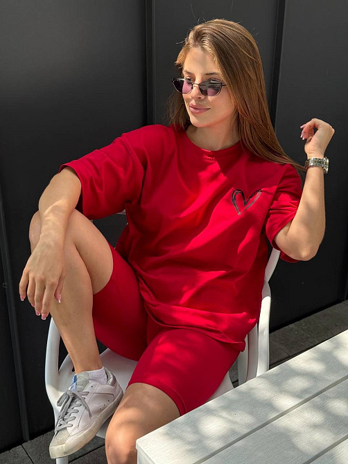 Футболка и велосипедки женские кулир Красный M/L Харьков - изображение 6