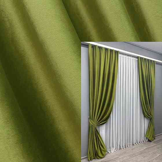Комплект готовых штор VR-Textil Бархат № 1579ш Оливковый 150х275 см 2 шт (33-0449) Киев
